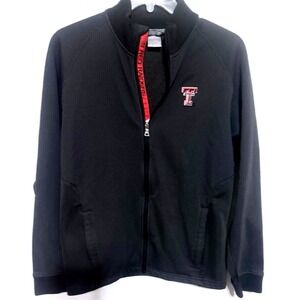 Texas Tech Red Raiders Logo Full Zip Up Jacket‎ Men's Medium Black Check Pattern